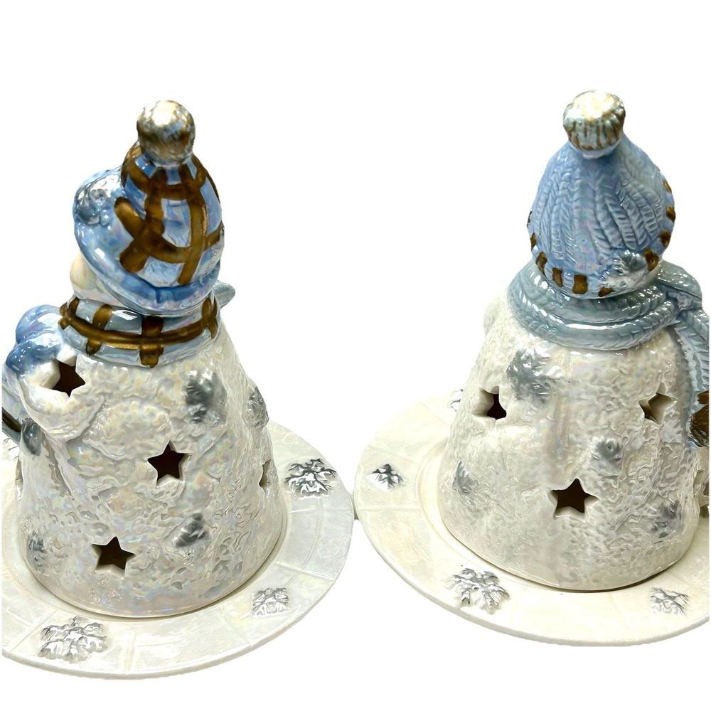 Vtg Design Inspirations‎ 2 Snowman Tea Light Holder Set Christmas 2002 Luminary - Picture 5 of 9